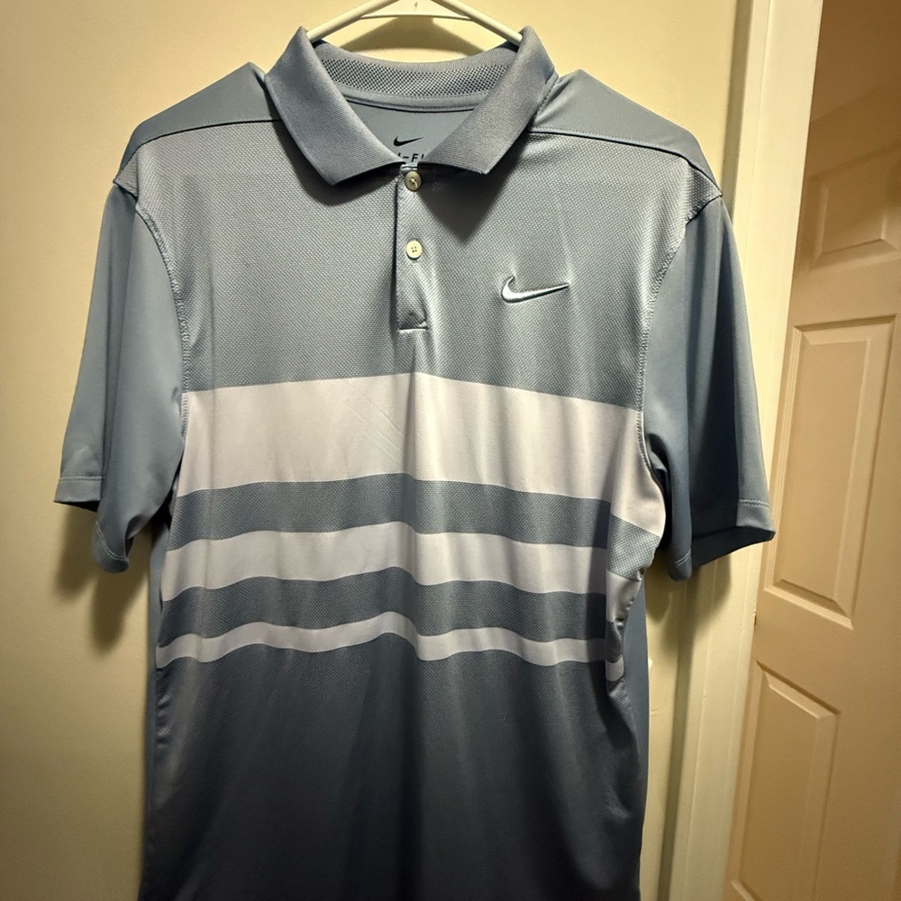 Nike Men's Light Blue and White Polo Shirt